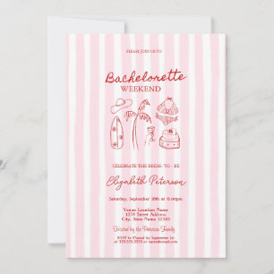 Röda skissbikinis & Martinis rosa-randig Inbjudningar