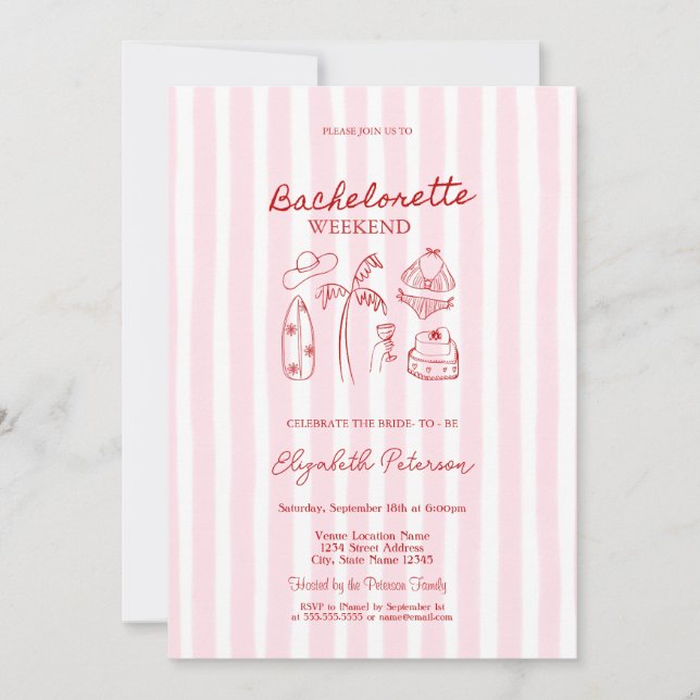 Röda skissbikinis & Martinis rosa-randig Inbjudningar (Framsida)