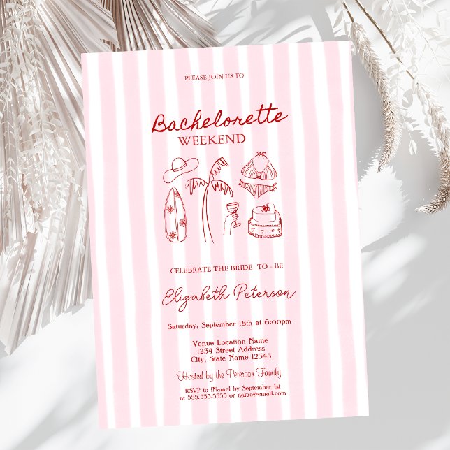 Röda skissbikinis & Martinis rosa-randig Inbjudningar (Skapare uppladdad)