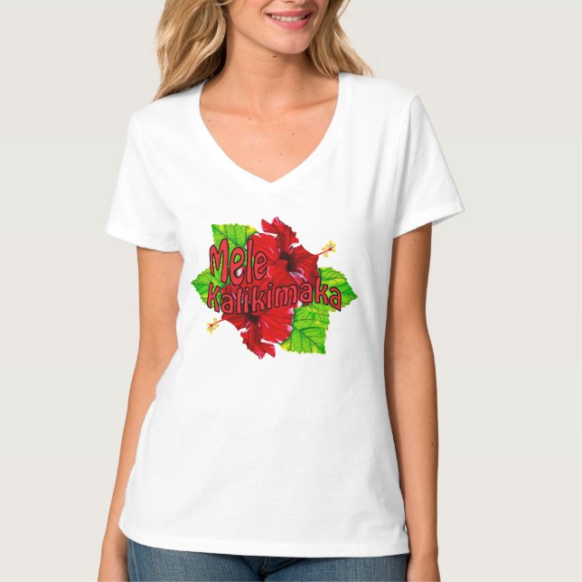Röda skjortor för hibiskusMele Kalikimaka jul Tröja (Framsida)