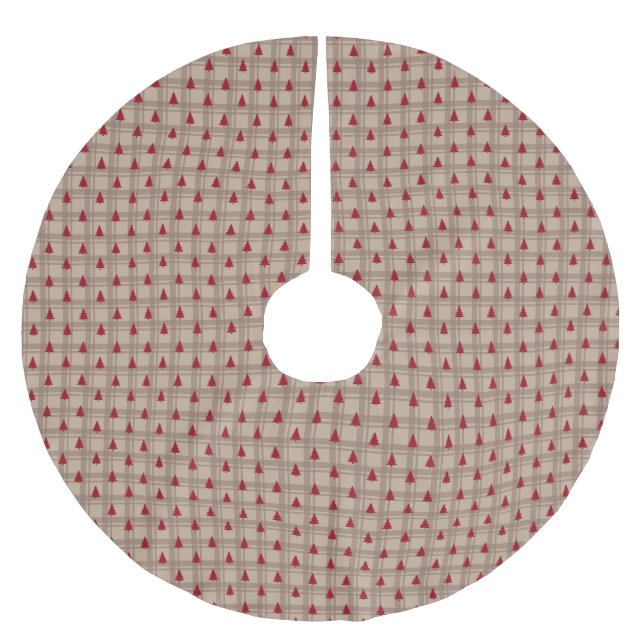Röda skogs rader på varm beige rutnät julgransmatta borstad polyester (Framsidan)