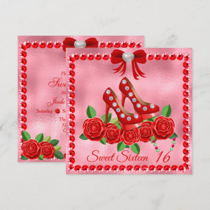 Röda skor, judar och Ro blomma Sweet sixteen Inbjudningar
