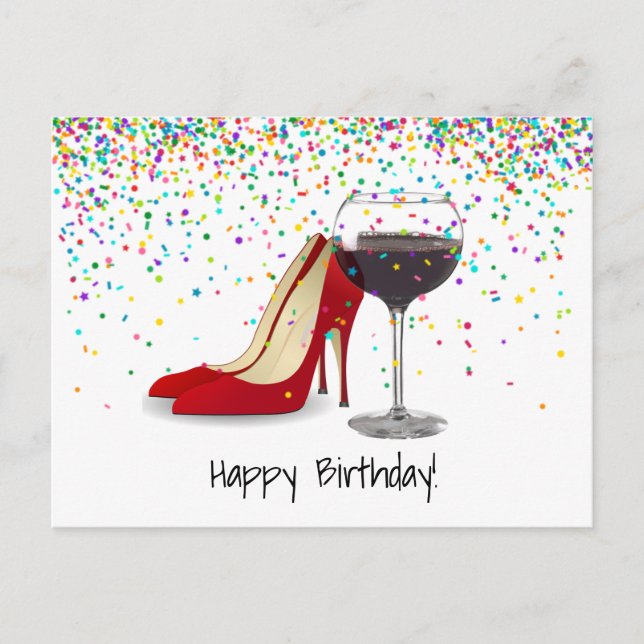 Röda skor och röda Vin Vykort (Framsida)