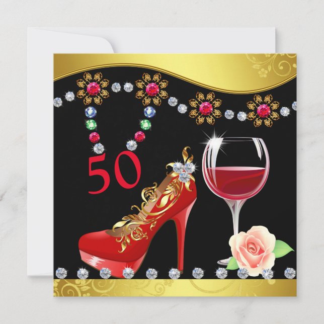 Röda skor, Vin och judar, 50:e födelsedagen Inbjudningar (Framsida)