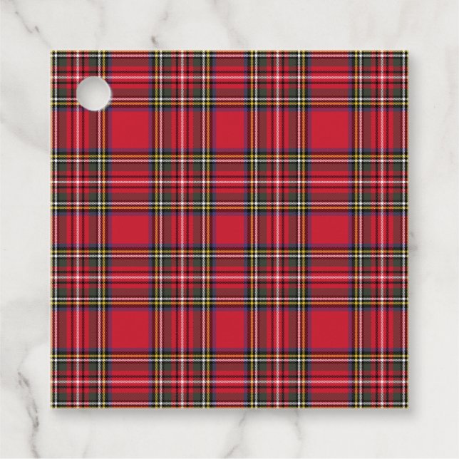 Röda skotska julplay Tartan Gift-Märkre Gåvor Etiketter (Framsida)