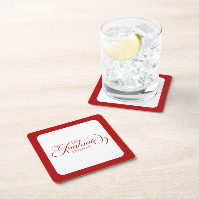 Röda skripttypografi för Student Elegant Underlägg Papper Kvadrat (Insitu)