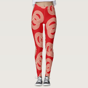 Röda skuggor, inkapslade stripe ringar mönster. leggings