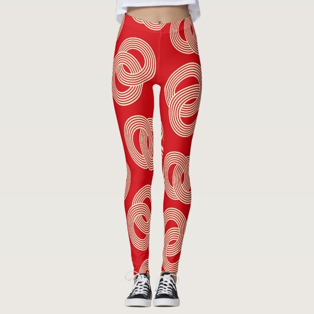 Röda skuggor, inkapslade stripe ringar mönster. leggings (Framsida)