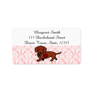 Röda släta Dachshund och Rosa Adressetiketter