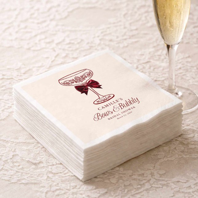 Röda slingor och bubblande bröllopsdusch servetter (Red Bows and Bubbly Bridal Shower Napkin)