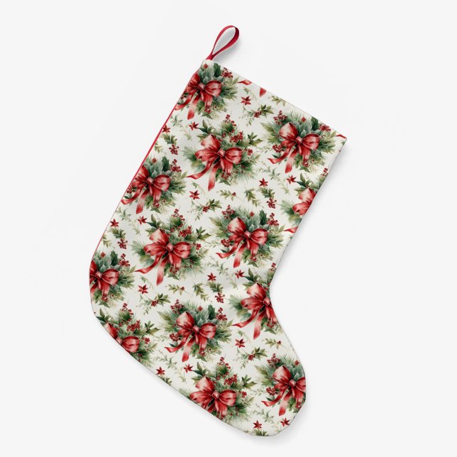 Röda slingor och järnekblad liten julstrumpa (Framsidan (Hängande))