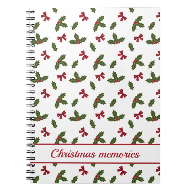 Röda slingor och julgran planta Mönster & Text Anteckningsbok (Framsidan)