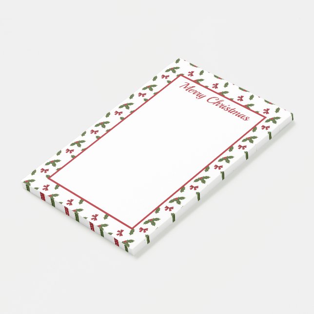 Röda slingor och julhäckar Växtmönster & Text Post-it Block (Vinklad)