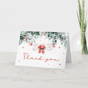 Röda snö vintern jul babykläder baby shower tack kort
