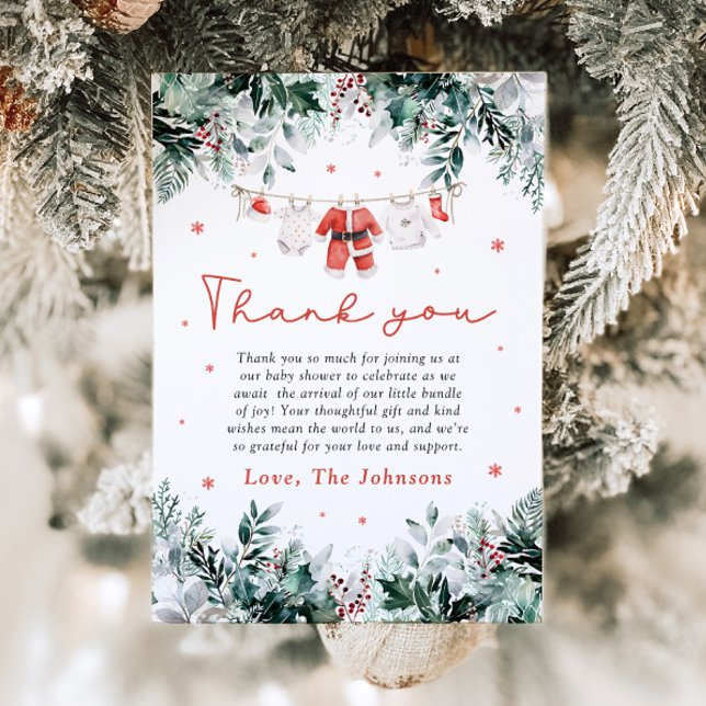 Röda snö vintrarnas jul babykläder baby shower tack kort (Skapare uppladdad)