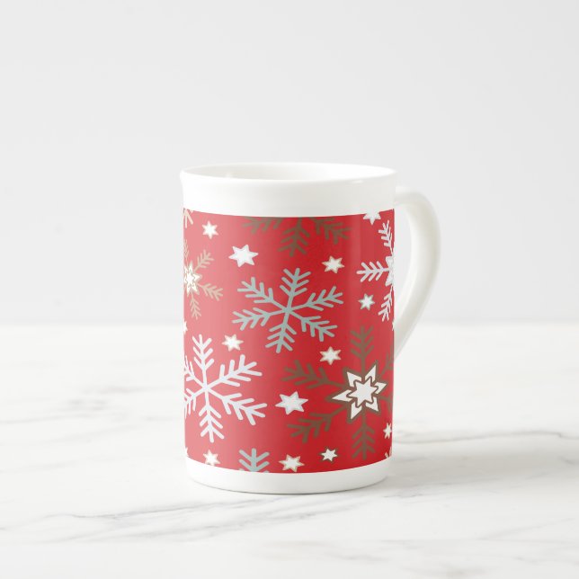Röda Snöflingor  Benporslin Mugg (Framsida höger)