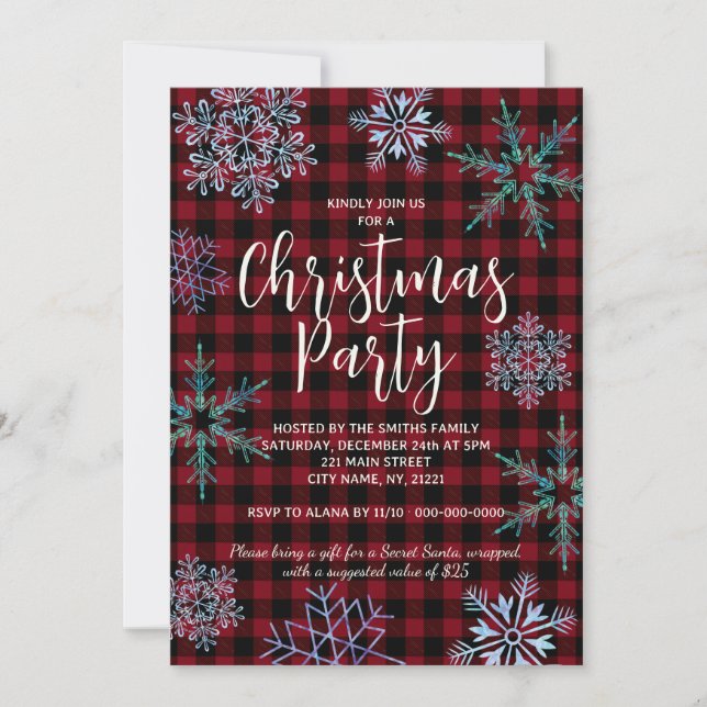 Röda Snöflingor Julfest Plaid Inbjudningar (Framsida)