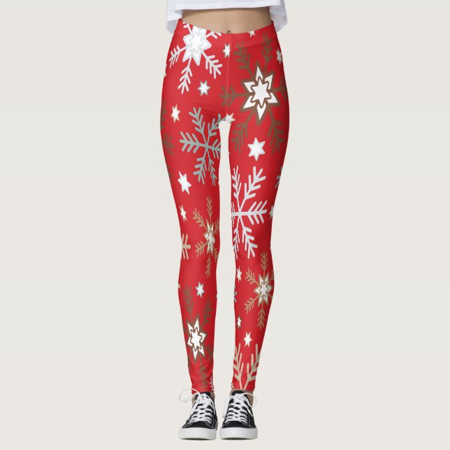 Röda snöflingor  leggings (Framsida)