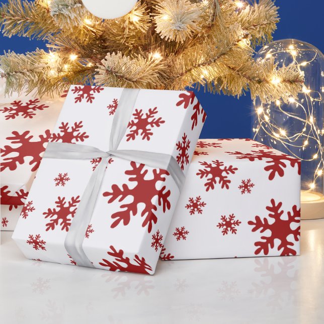 Röda Snöflingor Snö Vinterjulens Helgdagar Presentpapper (Helgdagar)