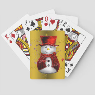 Röda Snögubbar på Guld Spel Kort