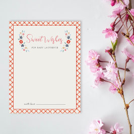 Röda söta blommiga önskningar för baby shower-kort anteckningskort