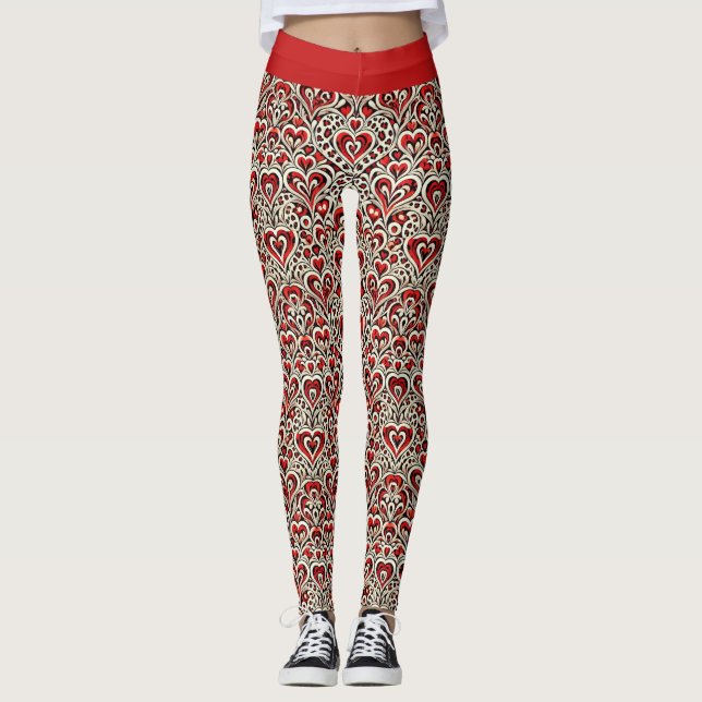 Röda söta hjärtan  leggings (Framsida)