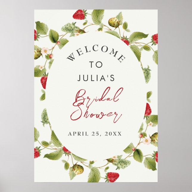 Röda söta vilda jordgubbsblommor Bröllopsaffisch Poster (Framsidan)