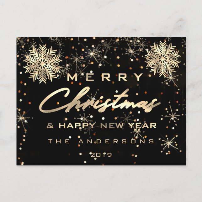 Röda Spark i god jul Gott nytt år Snö Guld Vykort (Framsida)