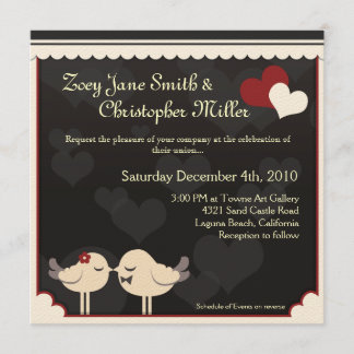 Röda spetsiga kärleksfåglar bröllopsinbjudan inbjudningar