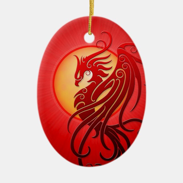 Röda stam- Phoenix Julgransprydnad Keramik (Framsidan)