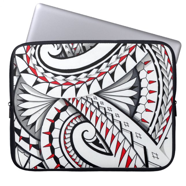 Röda stam- polynesianmönster med att skugga laptop sleeve (Framsidan)