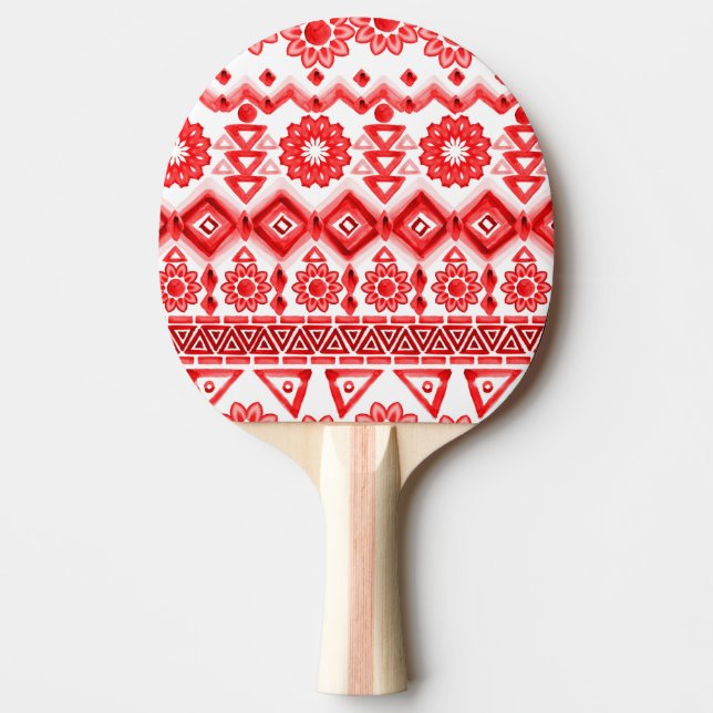 Röda stammar, etniska mönster med vattenfärg. pingisracket (Framsidan)