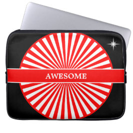 Röda stigning sol-strålar på vita och svarta laptop fodral