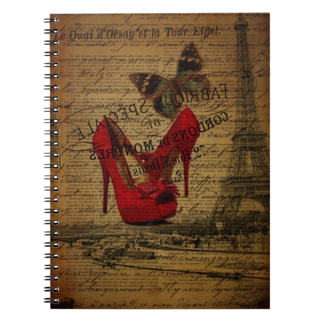 Röda stiletter för Paris eiffel tornfashionista Anteckningsbok (Framsidan)