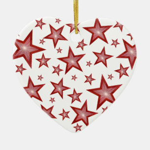 Röda stjärnor, ornament hjärta vit