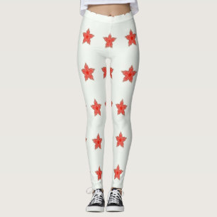 röda stjärnor på vit leggings