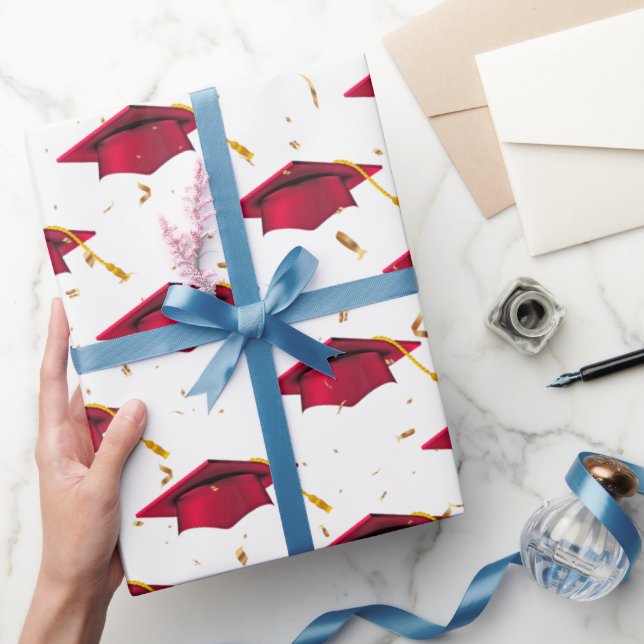 Röda Studentmössor och Guld-konfetti Presentpapper (Gifting)