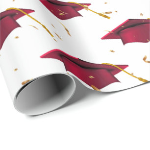 Röda Studentmössor och Guld-konfetti Presentpapper