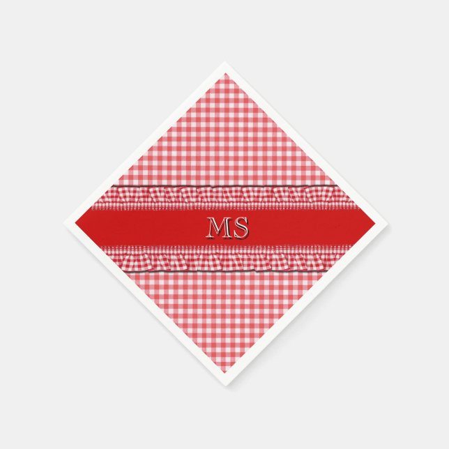 Röda styrda blöjor med Monogram Pappersservett (Hörn)