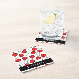 Röda Suckers, Hjärtformade Suckers, Lolly, Ditt Na Underlägg Papper Kvadrat