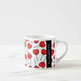 Röda sugrör, hjärta sugrör, lolly, Ditt Namn Espressomugg