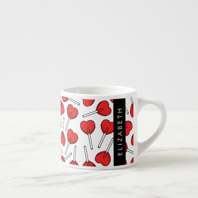 Röda sugrör, hjärta sugrör, lolly, Ditt Namn Espressomugg (Höger)