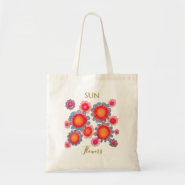 Röda SunFlowers Grafisk Budget Tote Tygkasse (Framsidan)