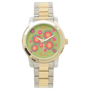 Röda SunFlowers Grön Grafik Armbandsur