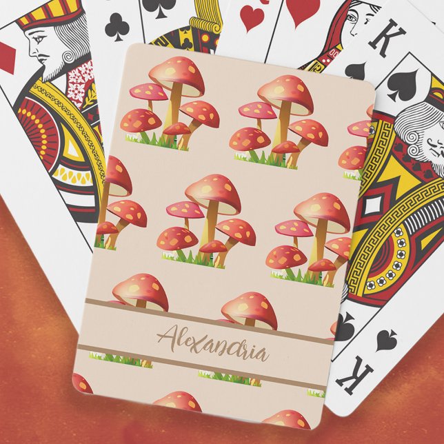 Röda svampar casinokort (Red mushrooms playing cards personalized with your name or any text you choose.)