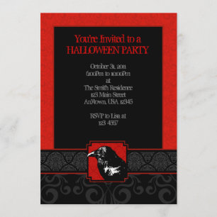 Röda & svart korpsvarta damastast Halloween Inbjudningar