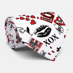 Röda svart manar för vitvalentinmotiv Tie Slips