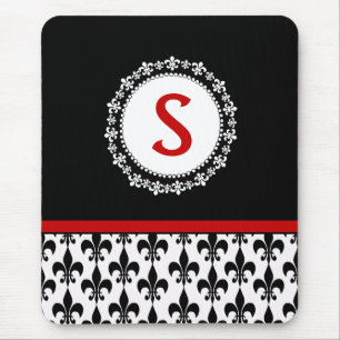 Röda svart Monogram Fleur de Lis Mousepad Musmatta