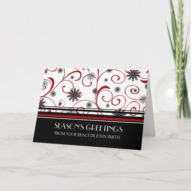 Röda svart vitfastighetsäsong hälsningar helgkort (Framsida)