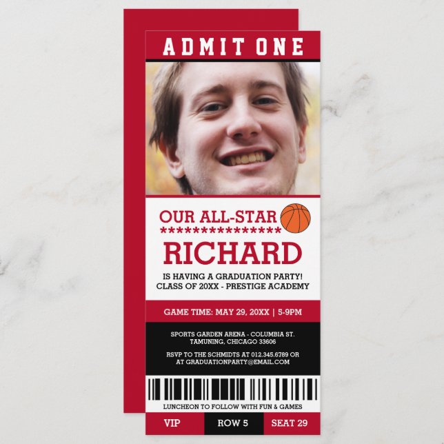 Röda & Svarta Basket Utbildningsfest Inviterar Inbjudningar (Fram/baksida)